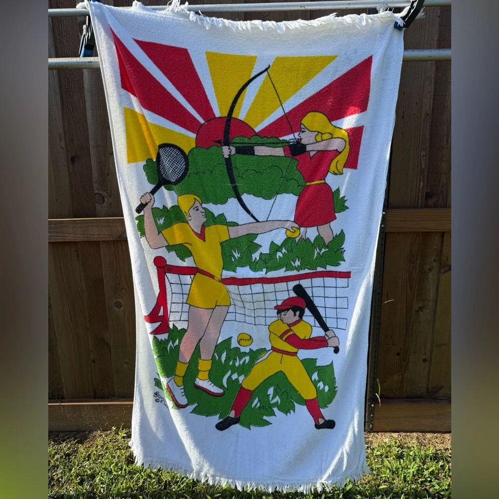 VTG 50's 60's Graphic Novelty Beach Towel Summer Sun Sports  54